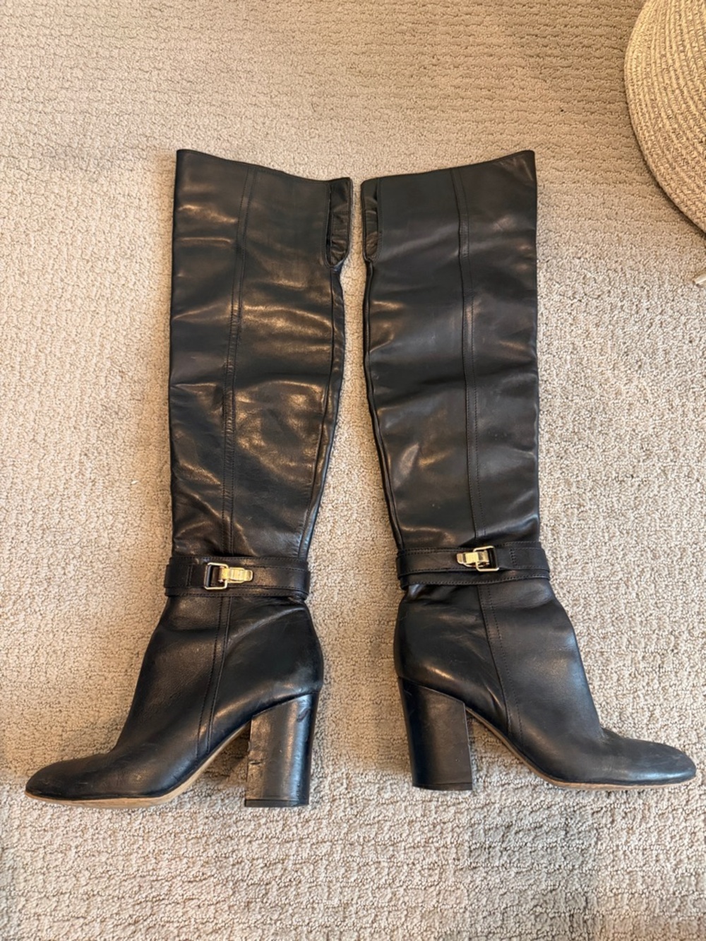 Sam Edelman Black Leather Knee-High Block Heel Boots